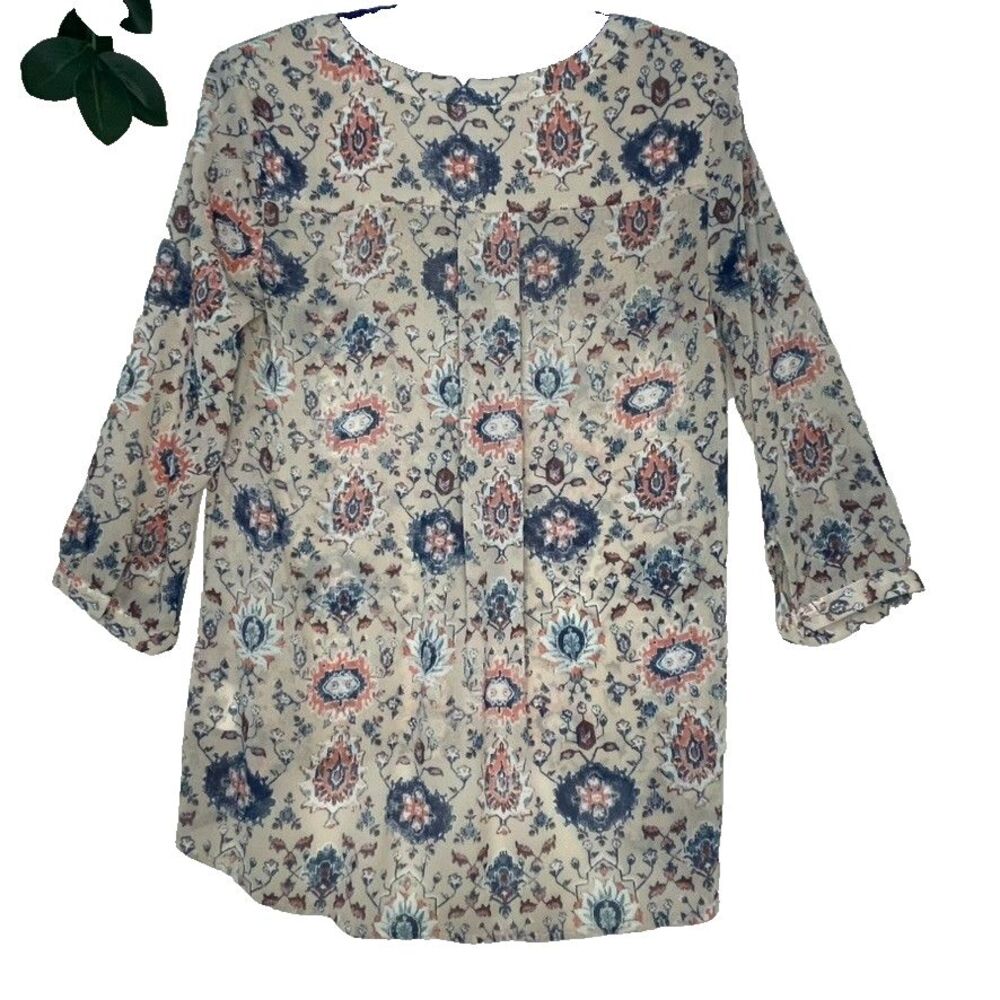 Maeve Anthropologie Tan Floral 3/4 Sleeve Crochet Boho Top Festival Summer Sz 2 - Picture 10 of 10